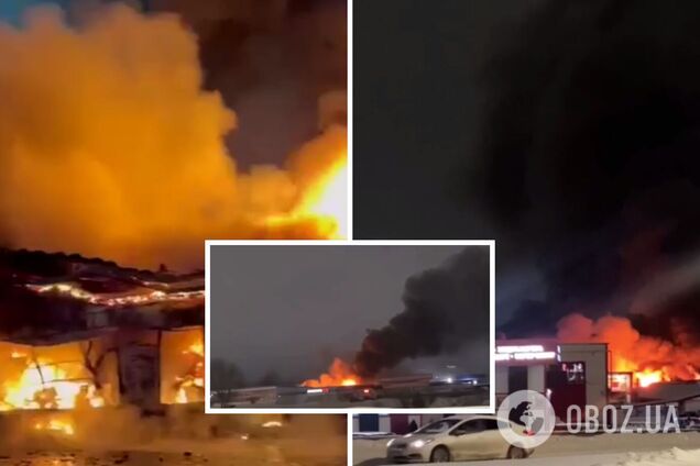 У російських Набережних Челнах спалахнула масштабна пожежа: згорів авторинок площею 6 800 квадратних метрів. Відео