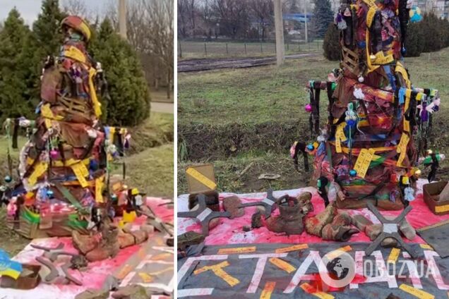 В Константиновке поставили особую елку: из вещей раненых и погибших военных. Видео