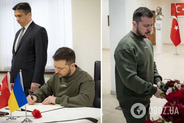 ’Разделяем боль’: Зеленский пришел в посольство Турции в Украине, чтобы почтить память жертв землетрясения. Фото и видео