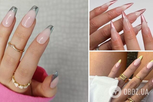 Хромированный френч снова в моде: лучшие идеи для разной длины ногтей. Фото