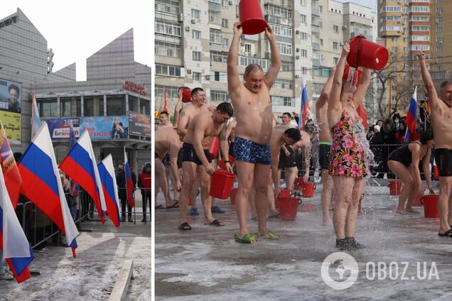 Обливались холодной водой в знак поддержки войны: в российском Благовещенске устроили странную акцию. Фото и видео