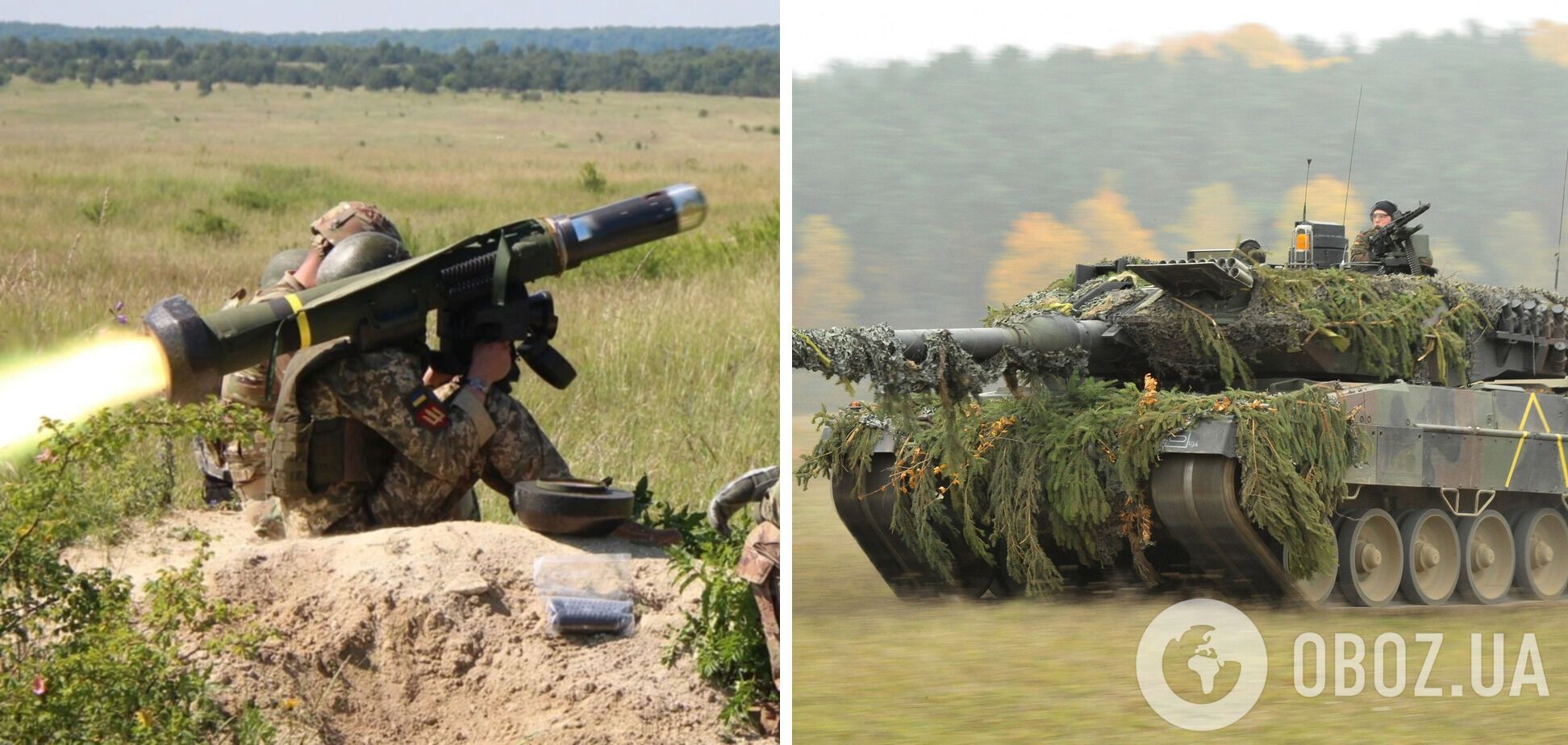 ПТРК Javelin и танк Leopard 2 в Украине