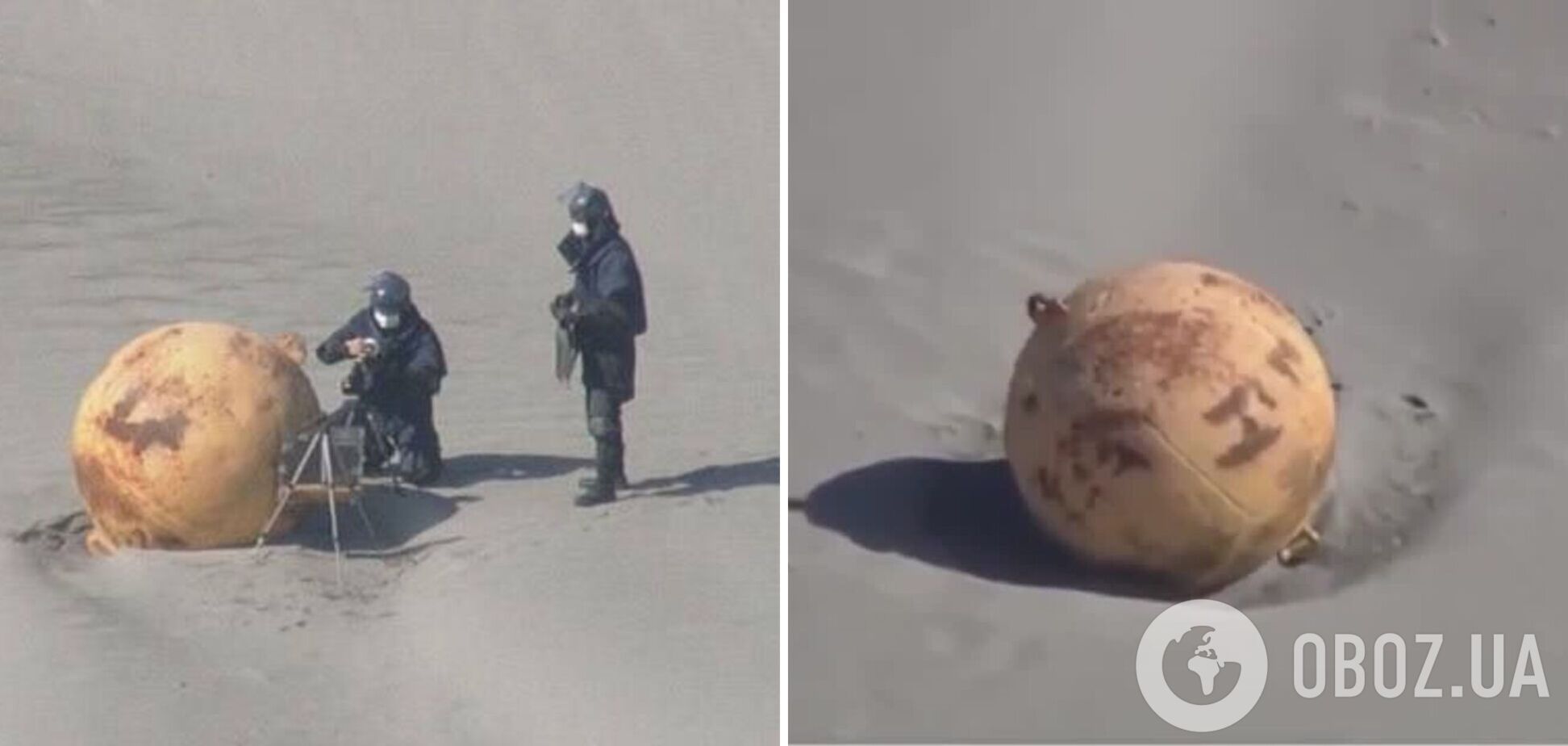 В Японии на побережье обнаружили неизвестный шар: доступ к месту ограничили из-за угрозы взрыва. Фото и видео
