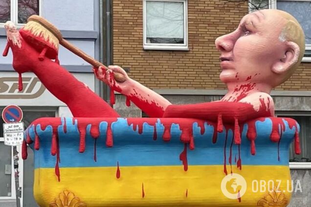 Путин в кровавой ванне и поцелуи с дьяволом: война в Украине стала главной темой карнавалов в Германии и Бельгии. Фото и видео