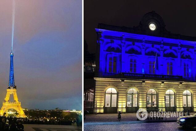 Ейфелева вежа і будівля Європарламенту засвітилися синьо-жовтими кольорами