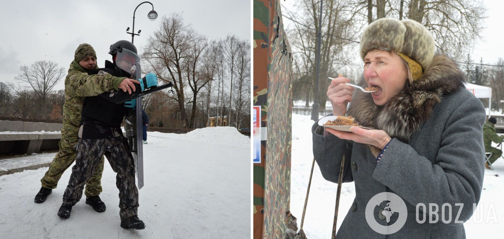 Пенсионеры ели гречку, школьники привыкали к ОМОНу: в Санкт-Петербурге провели праздничную акцию. Фото