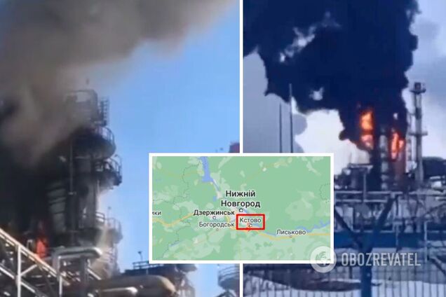 В России вспыхнул мощный пожар на нефтеперерабатывающем заводе: валит черный дым. Видео