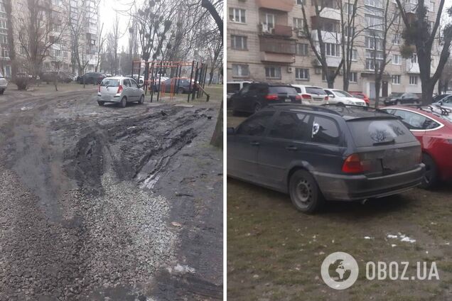 Двор возле домов превратился в болото