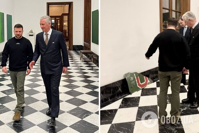 Зеленский встретился с королем Бельгии Филиппом и передал обломок сбитого в Украине российского самолета СУ-25. Фото