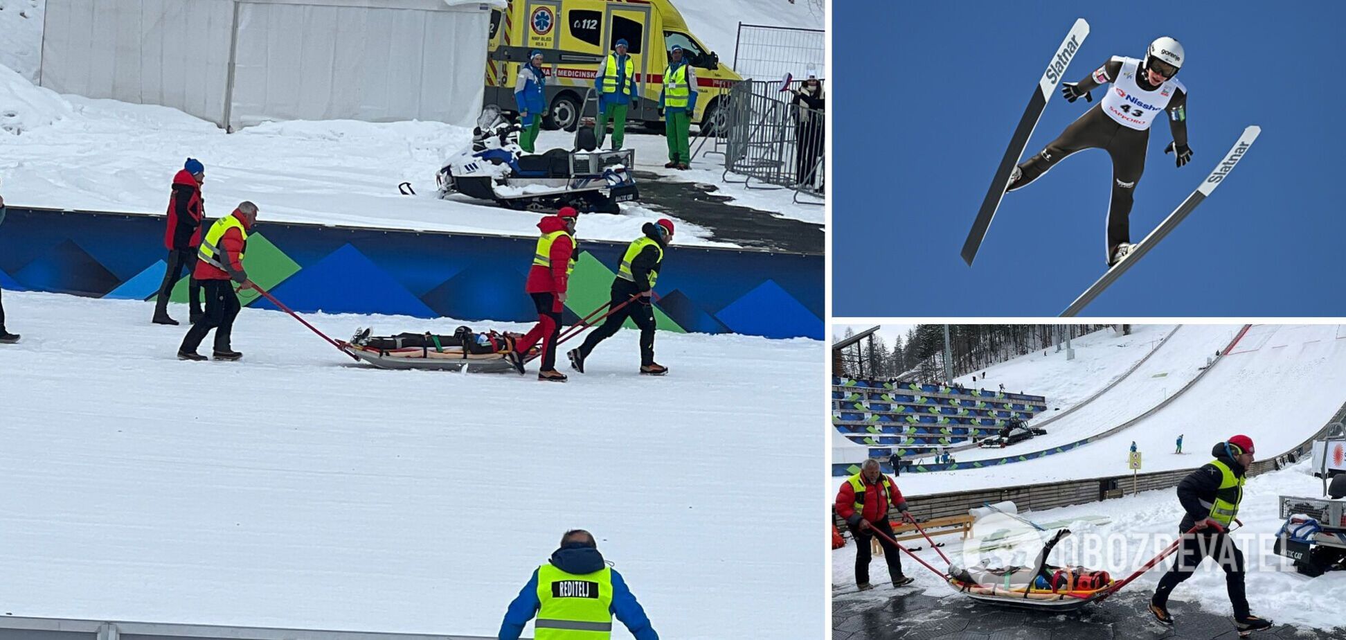 Олимпийский чемпион потерял лыжу на гигантском трамплине и приземлился головой вперед. Видео