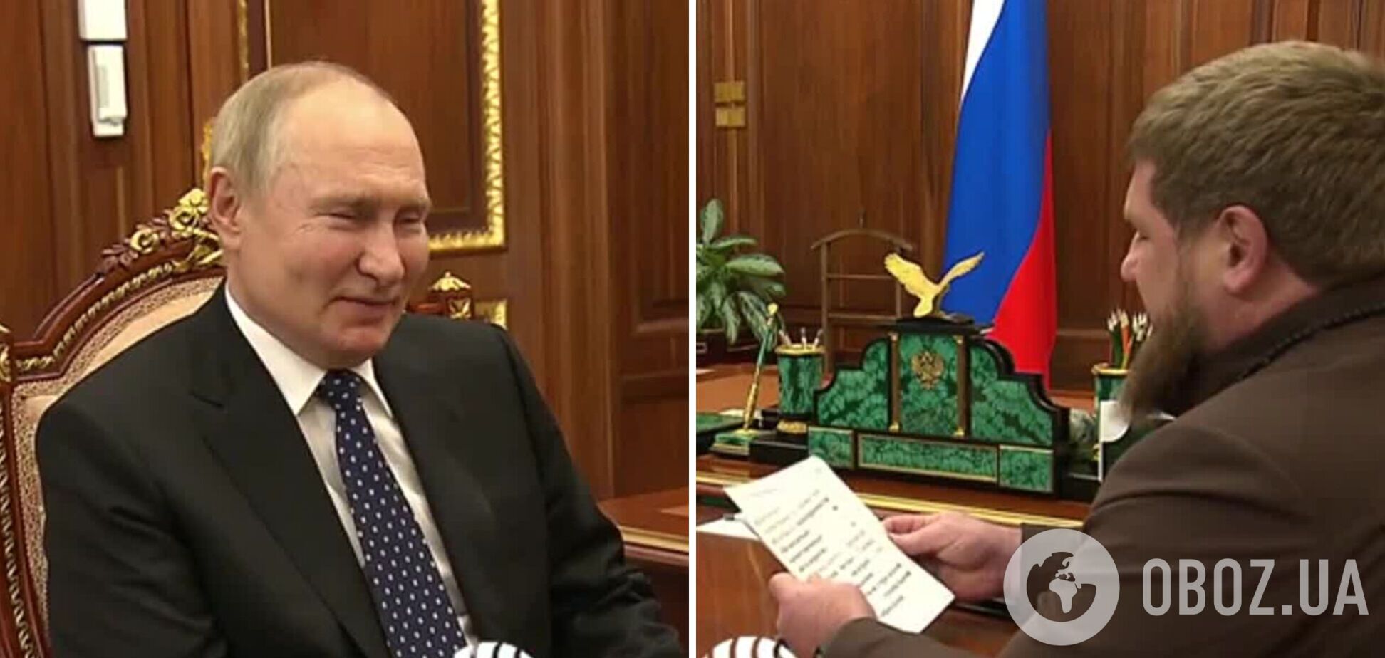 Кадыров после слухов о болезни появился на встрече с Путиным со 'шпаргалкой' об 'успехах'. Видео