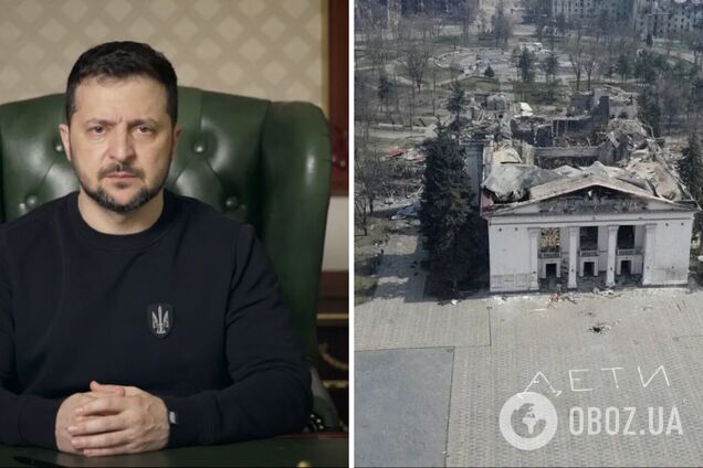 Рік тому Росія скинула надпотужну бомбу на драмтеатр із людьми в Маріуполі: Зеленський вшанував пам'ять загиблих