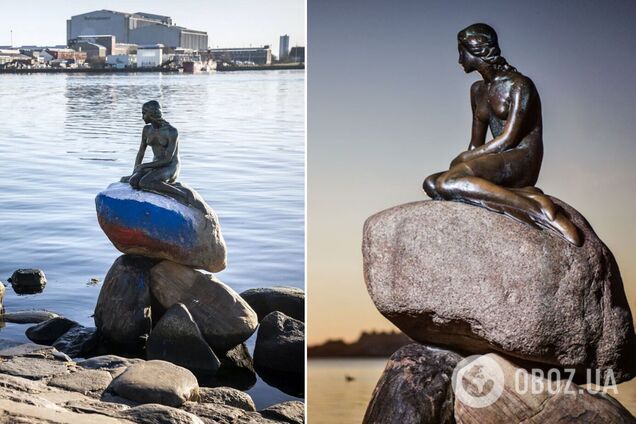 В Дании Z-вандалы осквернили российским триколором знаменитую 'Русалочку'. Фото