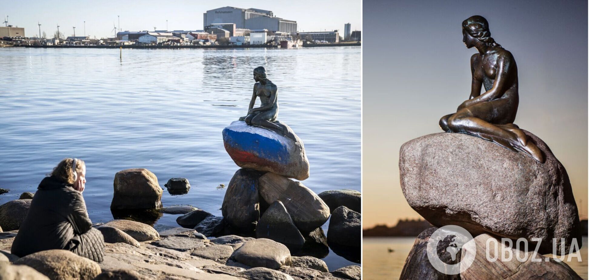 У Данії Z-вандали спаплюжили російським триколором знамениту 'Русалоньку'. Фото 