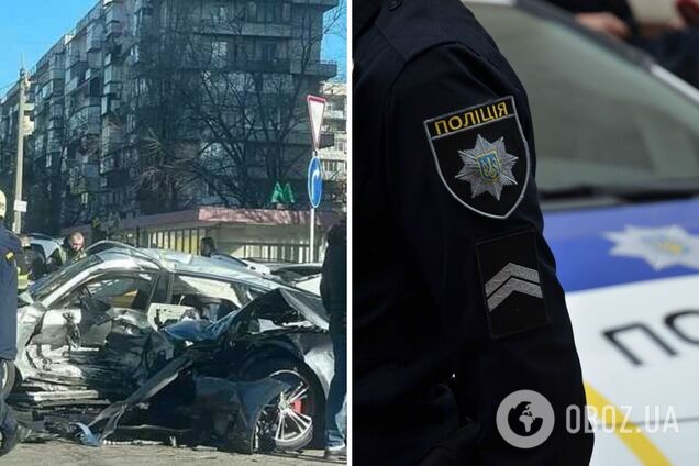 Водій Теsla летів на шаленій швидкості: момент масової ДТП на Оболоні зафіксувала камера спостереження. Відео