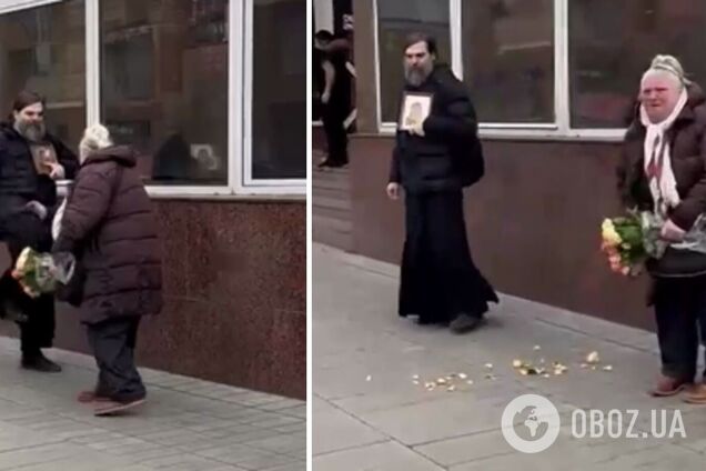 У Росії чоловік у рясі та з іконою в руках, який просив милостиню, побив пенсіонерку: не сподобалася 'конкуренція'. Відео