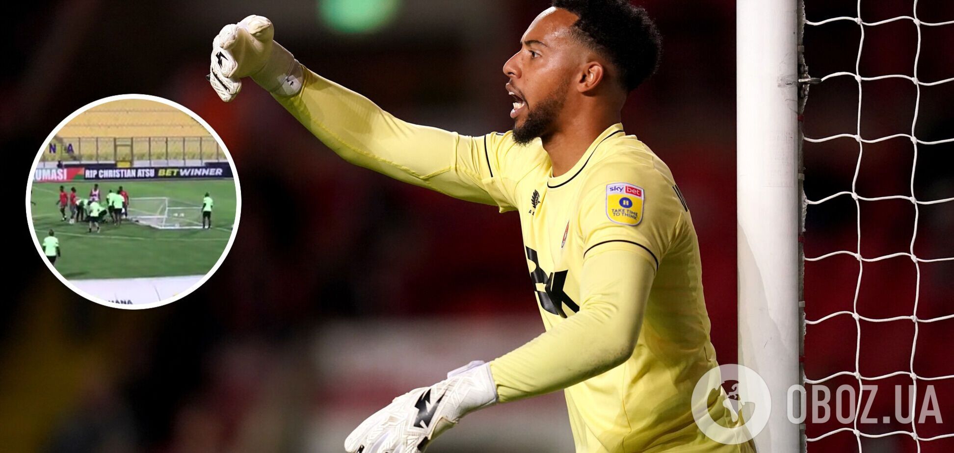 На вратаря английского клуба упали ворота во время матча на тренировке. Видео