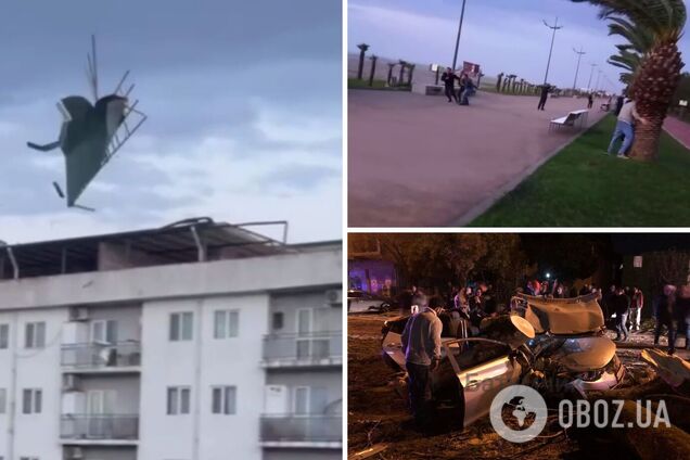 Ураганный ветер срывал крыши с домов и валил деревья: в Батуми бушевала непогода, есть погибший. Видео