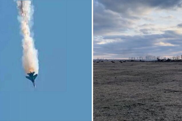 Окупанти запевняють, що пілоти вижили: в мережі показали палаючі уламки збитого ЗСУ російського Су-34. Відео