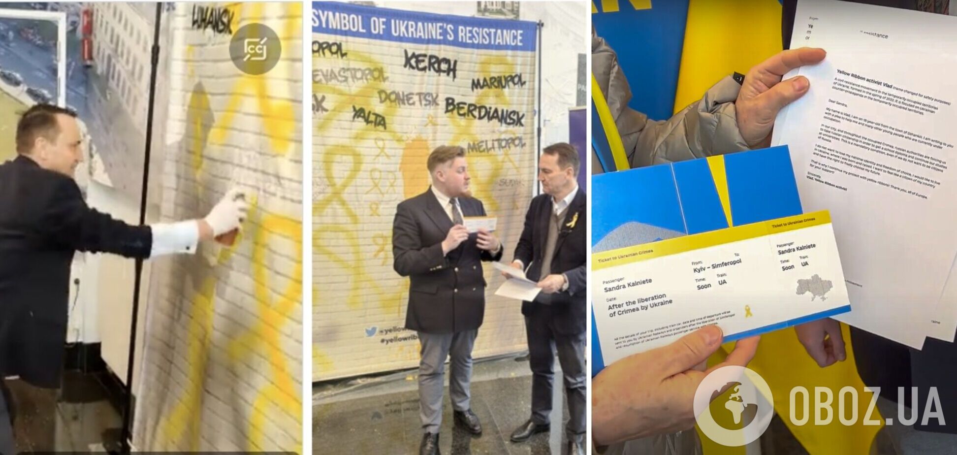 Партизаны движения 'Желтая лента' передали представителям Европарламента письма с историями сопротивления в Крыму и призвали поддержать активистов