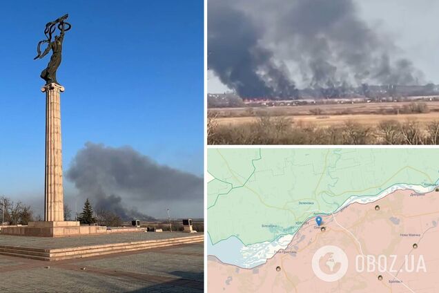 Палає одразу в кількох місцях: в окупованих Олешках на Херсонщині масштабна пожежа. Відео