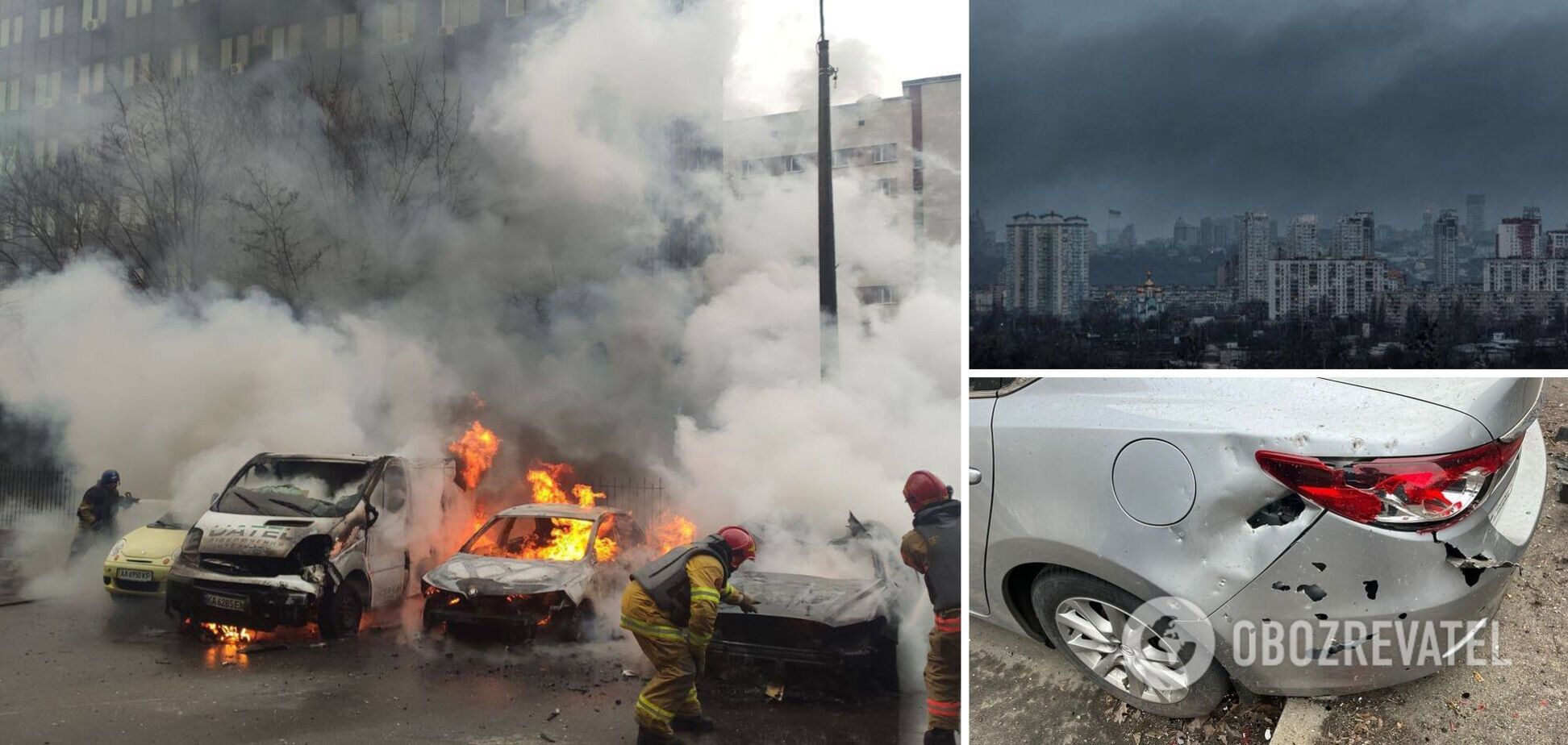 У Києві прогриміли вибухи в двох районах: є приліт в об’єкт інфраструктури, через падіння уламків ракети горіли авто. Фото