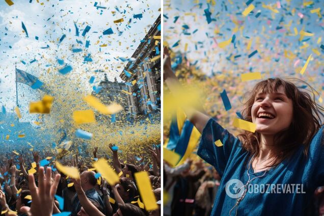 Радість, сміх і синьо-жовте море прапорів: як нейромережа Midjourney бачить перемогу України у війні. Фото 
