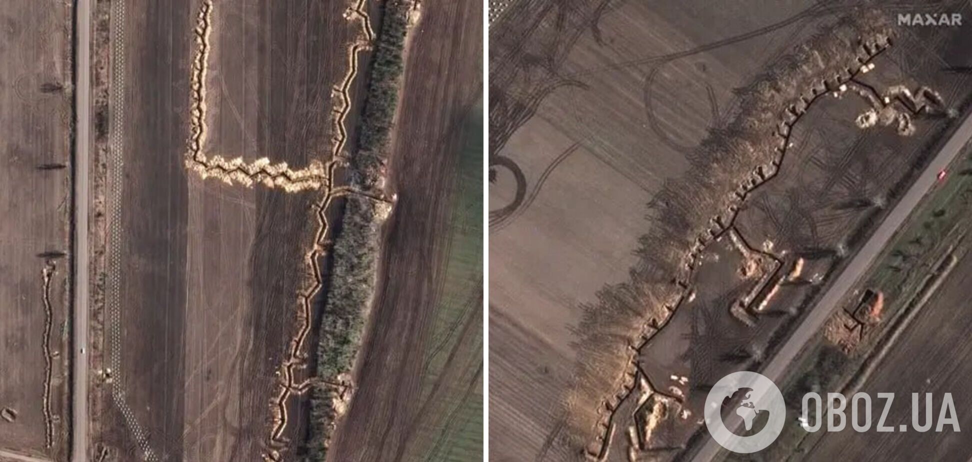 В сети показали спутниковые снимки оборонных укреплений оккупантов на Запорожье