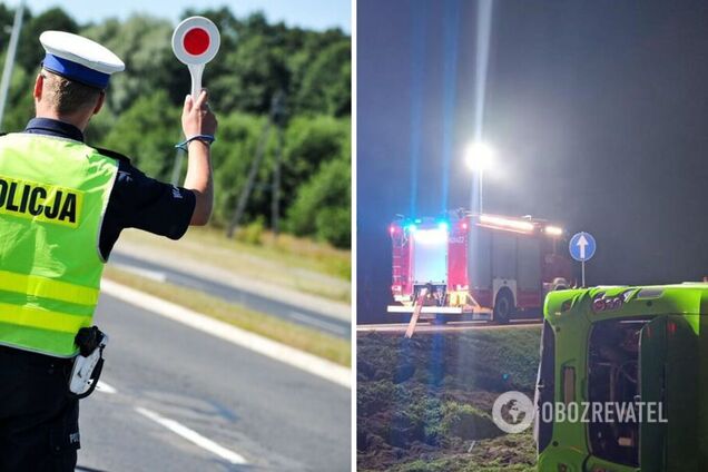 У Польщі автобус з українцями потрапив у ДТП: перекинувся і злетів у кювет. Фото