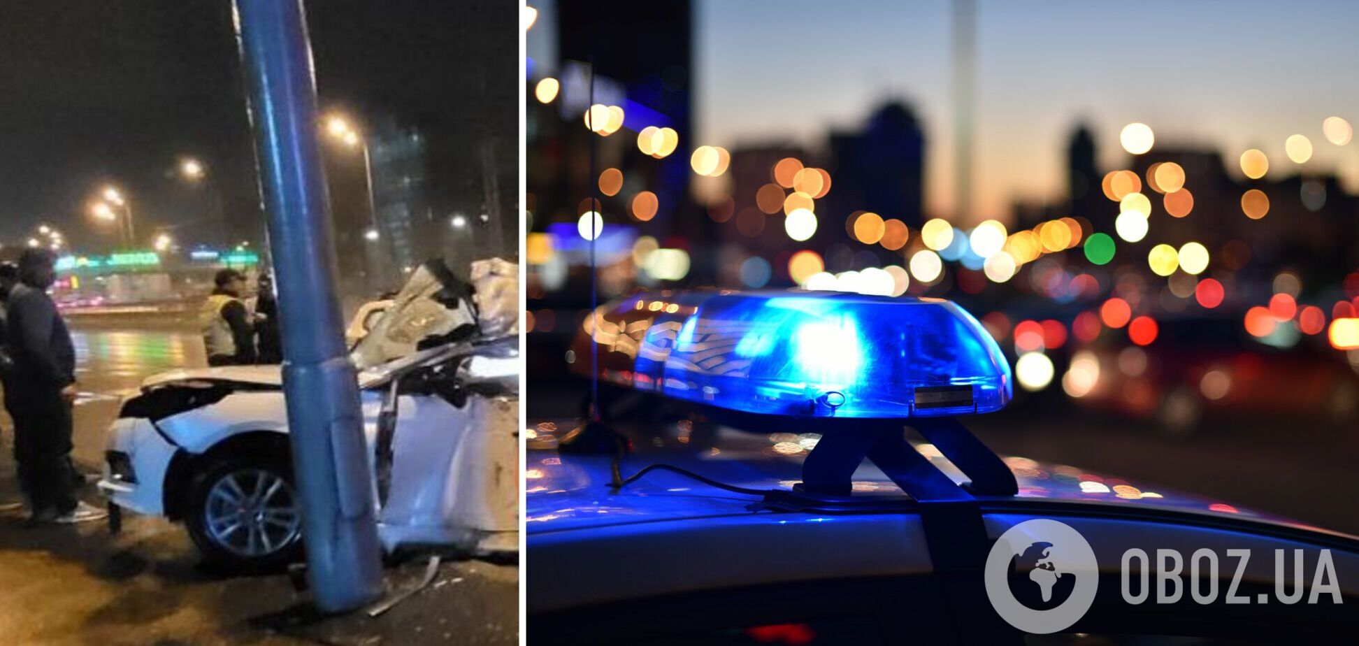 Машина протаранила столб