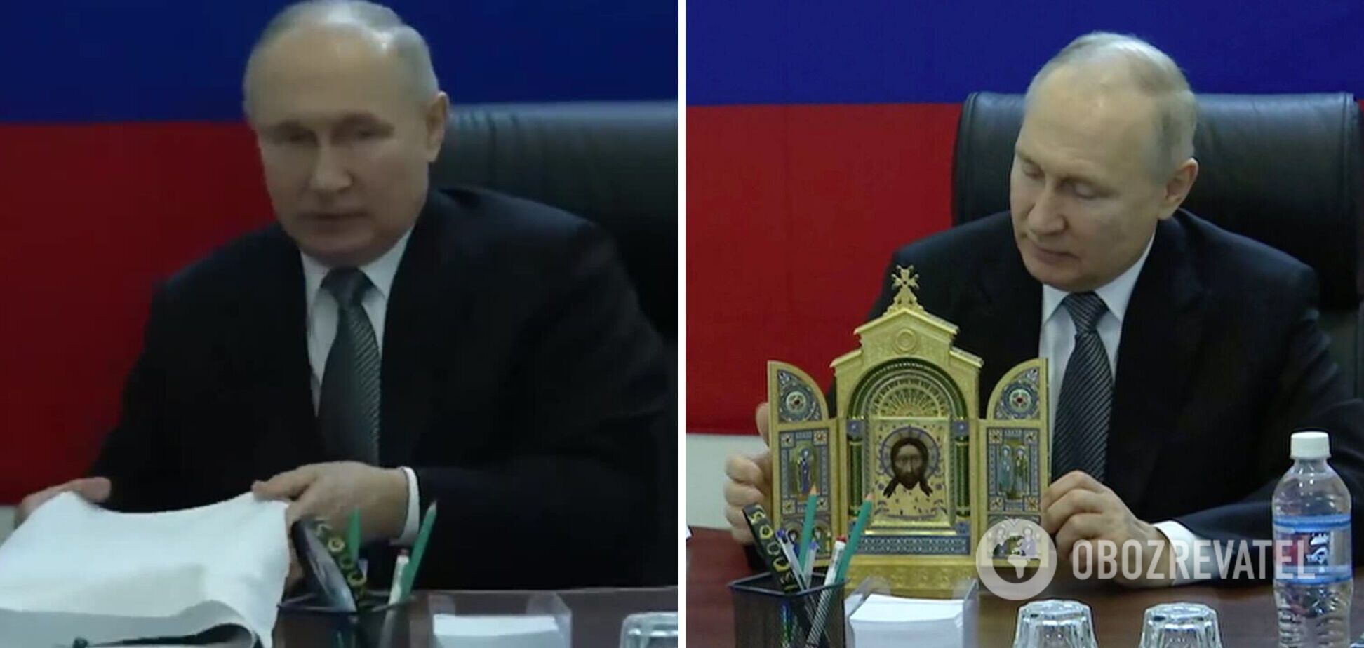 Будут работать вместо ПВО? Путин во время 'визита на Херсонщину' подарил иконы военным РФ и был высмеян в сети. Видео