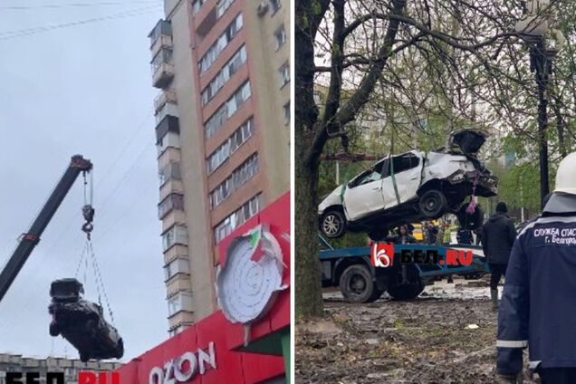 От взрыва авто приземлилось на крышу магазина: появились новые видео с места 'бавовны' в Белгороде