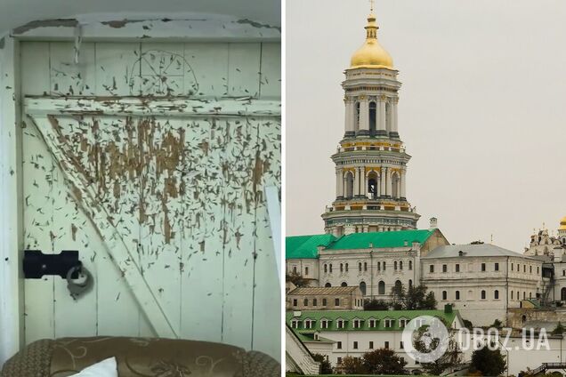 Дверь использовалась как мишень для бросания ножей