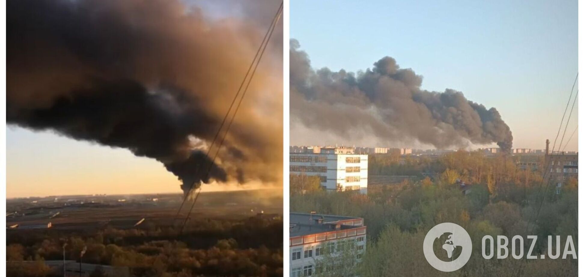 Столб черного дыма виден за несколько километров: под Москвой вспыхнул мощный пожар. Видео