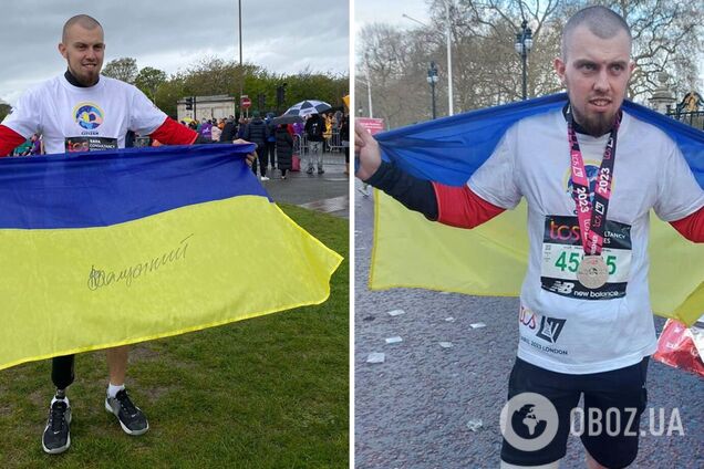 Украинский военный, потерявший на фронте ногу, пробежал Лондонский марафон: он собирает средства на помощь раненым бойцам. Видео