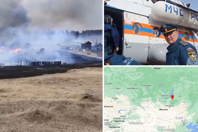 В российском Забайкалье вспыхнул мощный пожар, горят дома: с огнем борется сотня спасателей. Видео