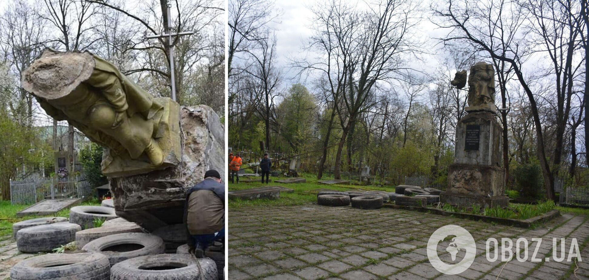 На Прикарпатті знесли радянський монумент, який героїзував Червону армію. Фото