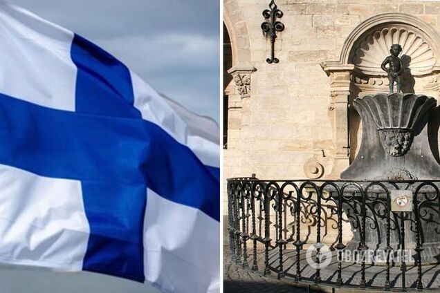 Знаменитый 'Писающий мальчик' из Брюсселя оделся по случаю вступления Финляндии в НАТО. Фото