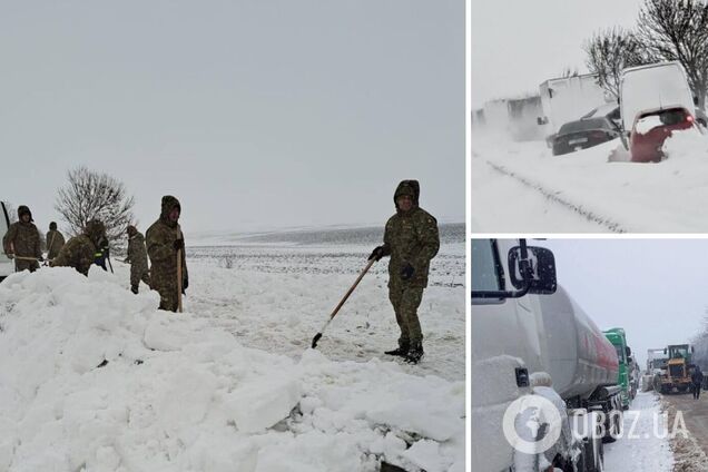 В Румынии из-за мощного снегопада закрыли десятки трасс. Фото и видео