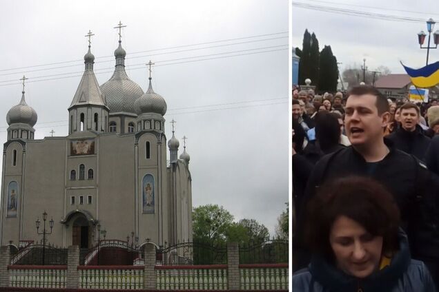 Люди протестують проти УПЦ МП у Хмельницькій області