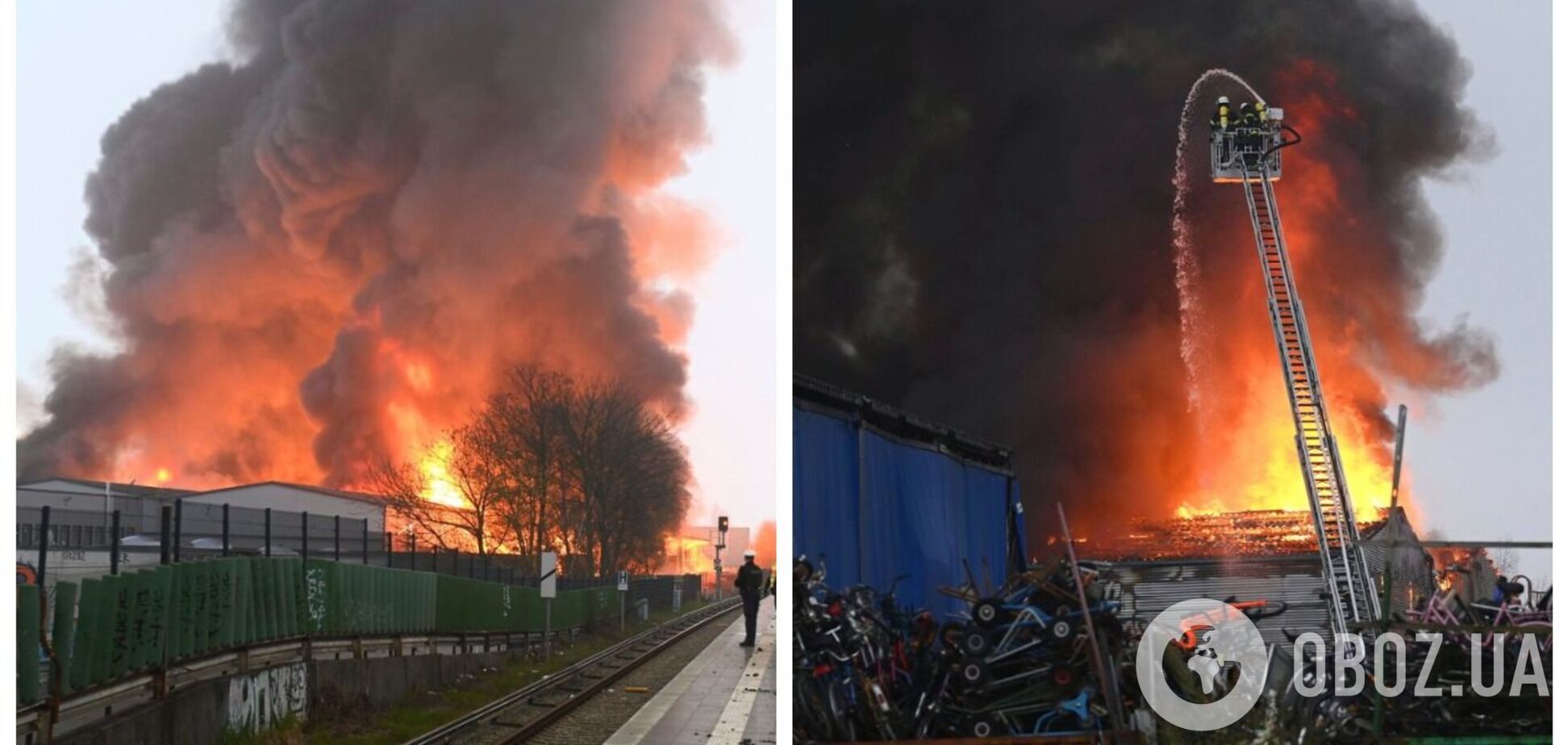 В Гамбурге вспыхнул масштабный пожар: город накрыло токсическим облаком. Видео