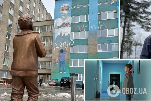 Во Львове возле больницы установили скульптуру мальчика, который ждет папу из операционной. Фото