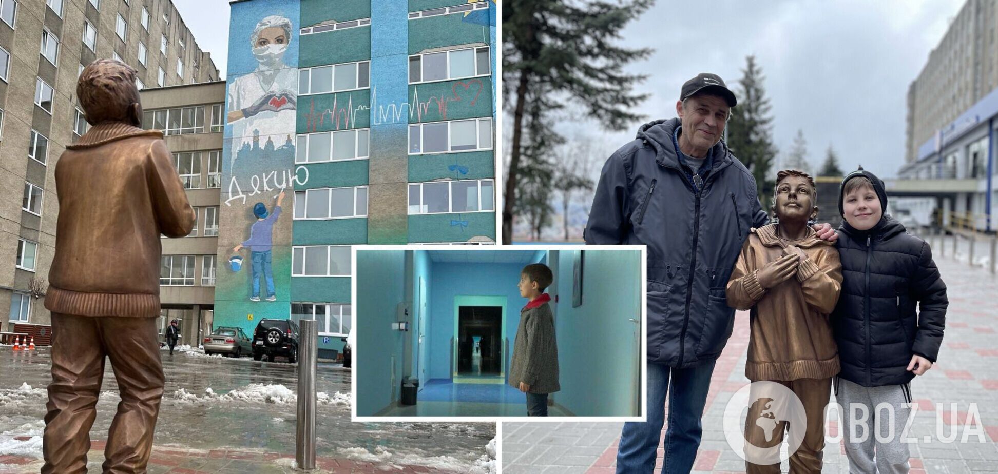 У Львові біля лікарні встановили скульптуру хлопчика, який чекає тата з операційної. Фото