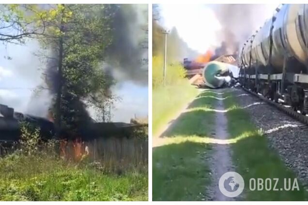 У Росії внаслідок вибуху зійшов з рейок потяг із нафтопродуктами: сталася пожежа. Фото і відео