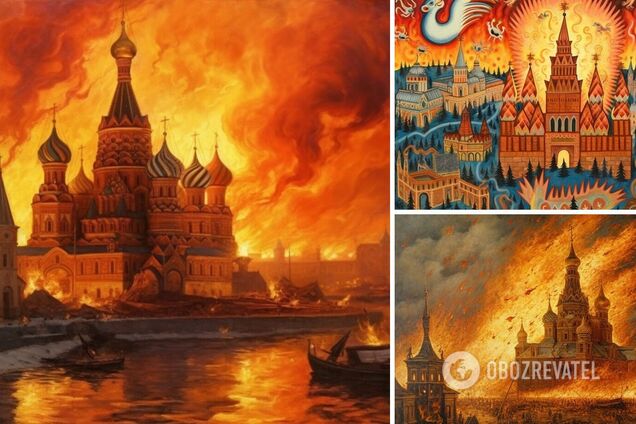 Как нарисовали бы горящий Кремль Шевченко, Марчук и Примаченко: нейросеть показала впечатляющие картины