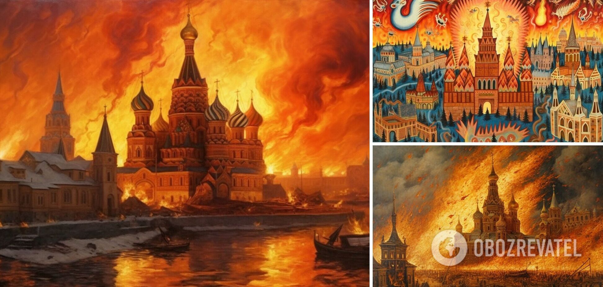 Как нарисовали бы горящий Кремль Шевченко, Марчук и Примаченко: нейросеть показала впечатляющие картины
