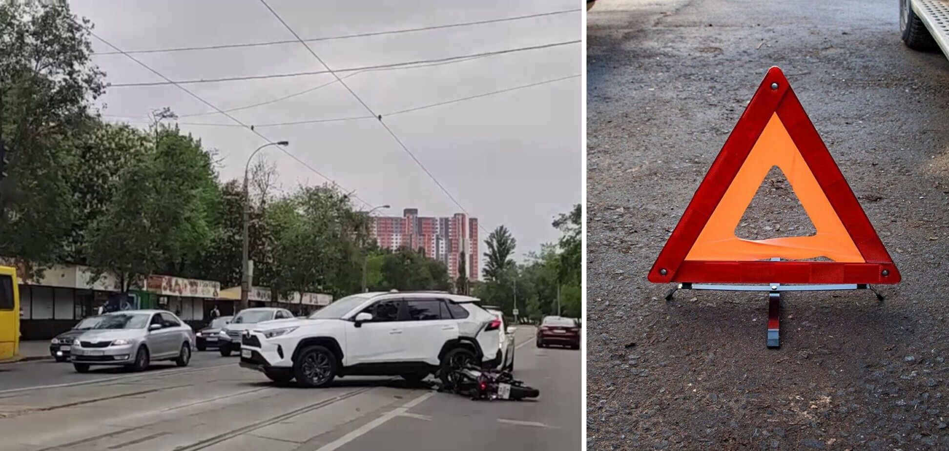 У Києві через ДТП за участю мотоцикліста та легковика заблоковано рух трамваїв