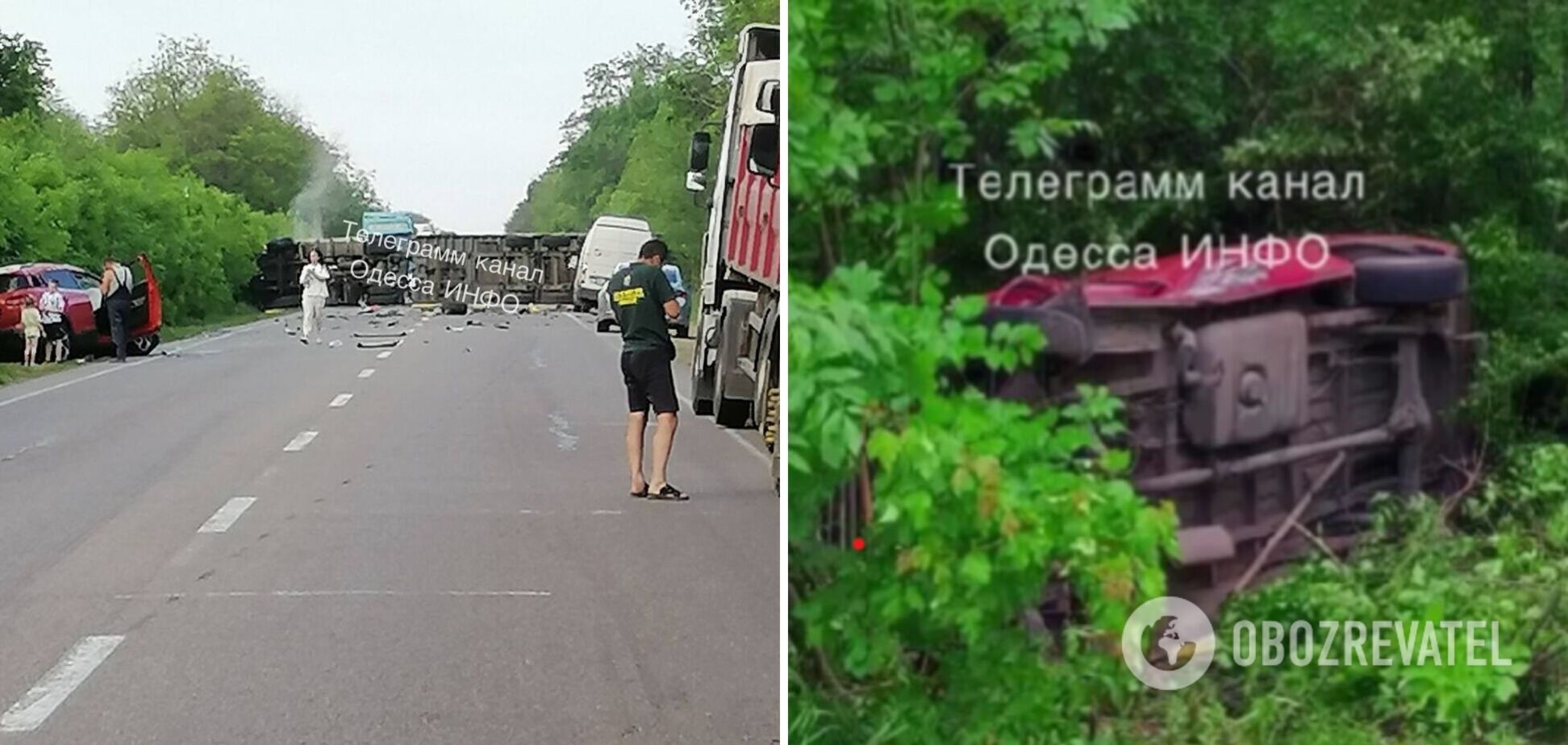 На Одещині перекинулася фура: дорогу заблоковано, є постраждалі. Фото і відео