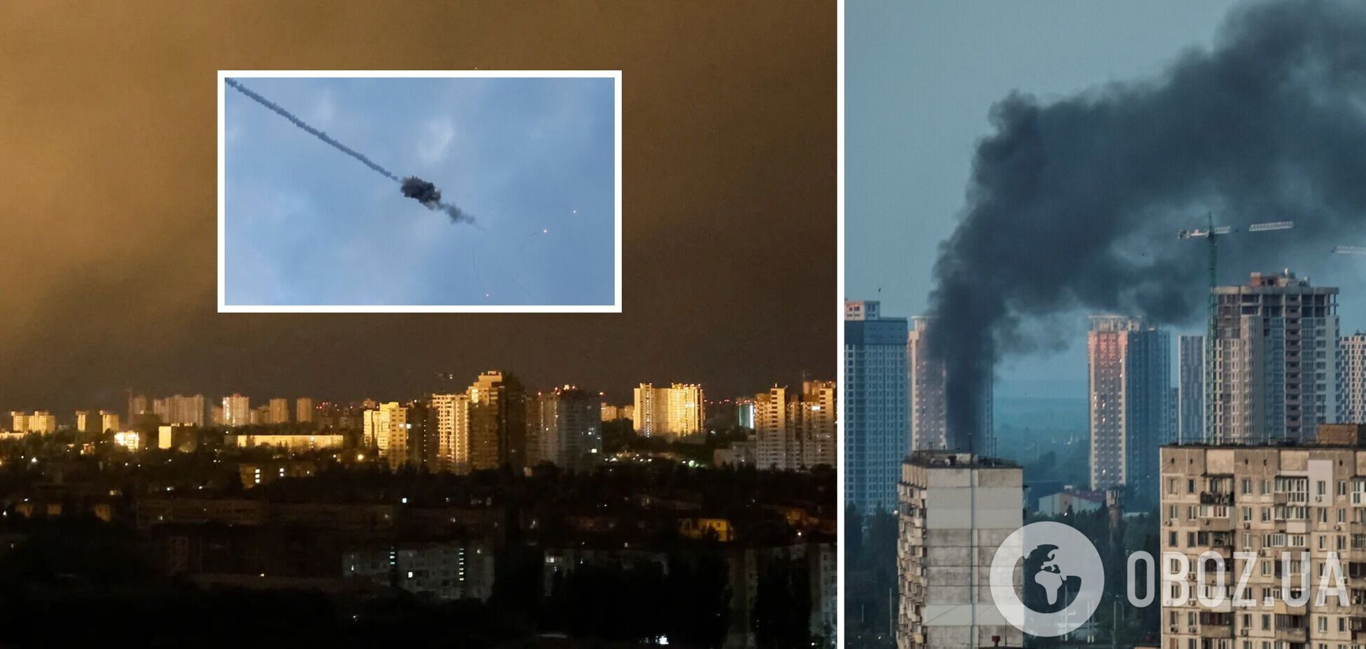 В Киеве ночью прогремели взрывы, сработала ПВО: обломки повредили дома и авто, возник пожар