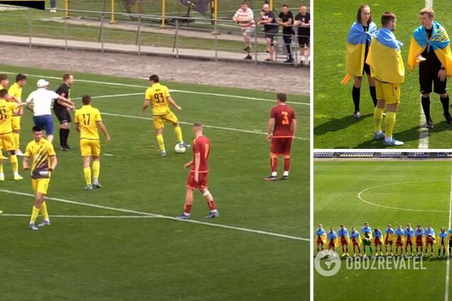 В чемпионате Украины по футболу выбежавший болельщик ударил арбитра в живот. Видео